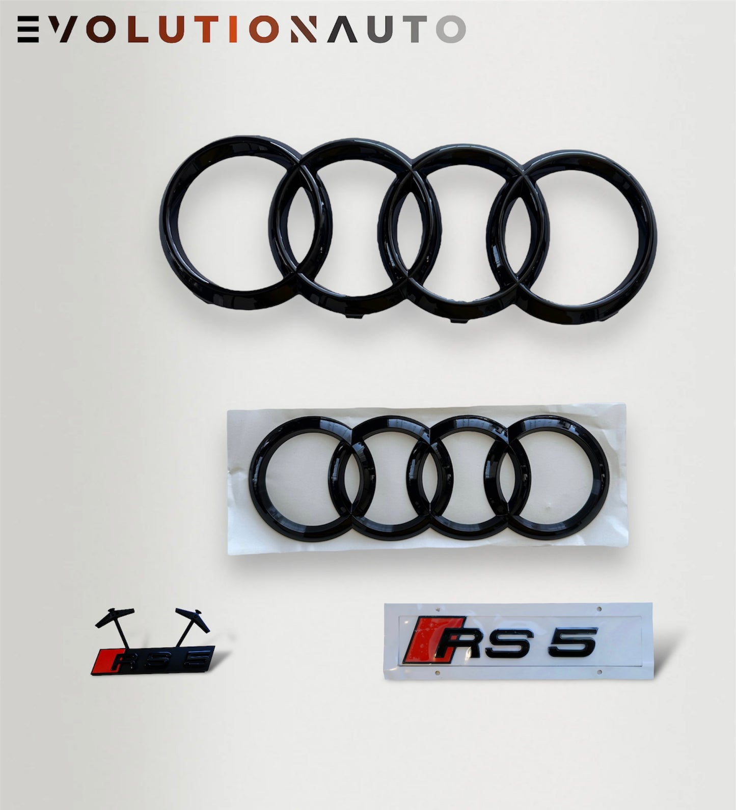 Audi S/RS/SQ/RSQ/TT/TTRS Badge Full Set - Gloss Black (Front&Rear Ring + Front&Rear Emblem)