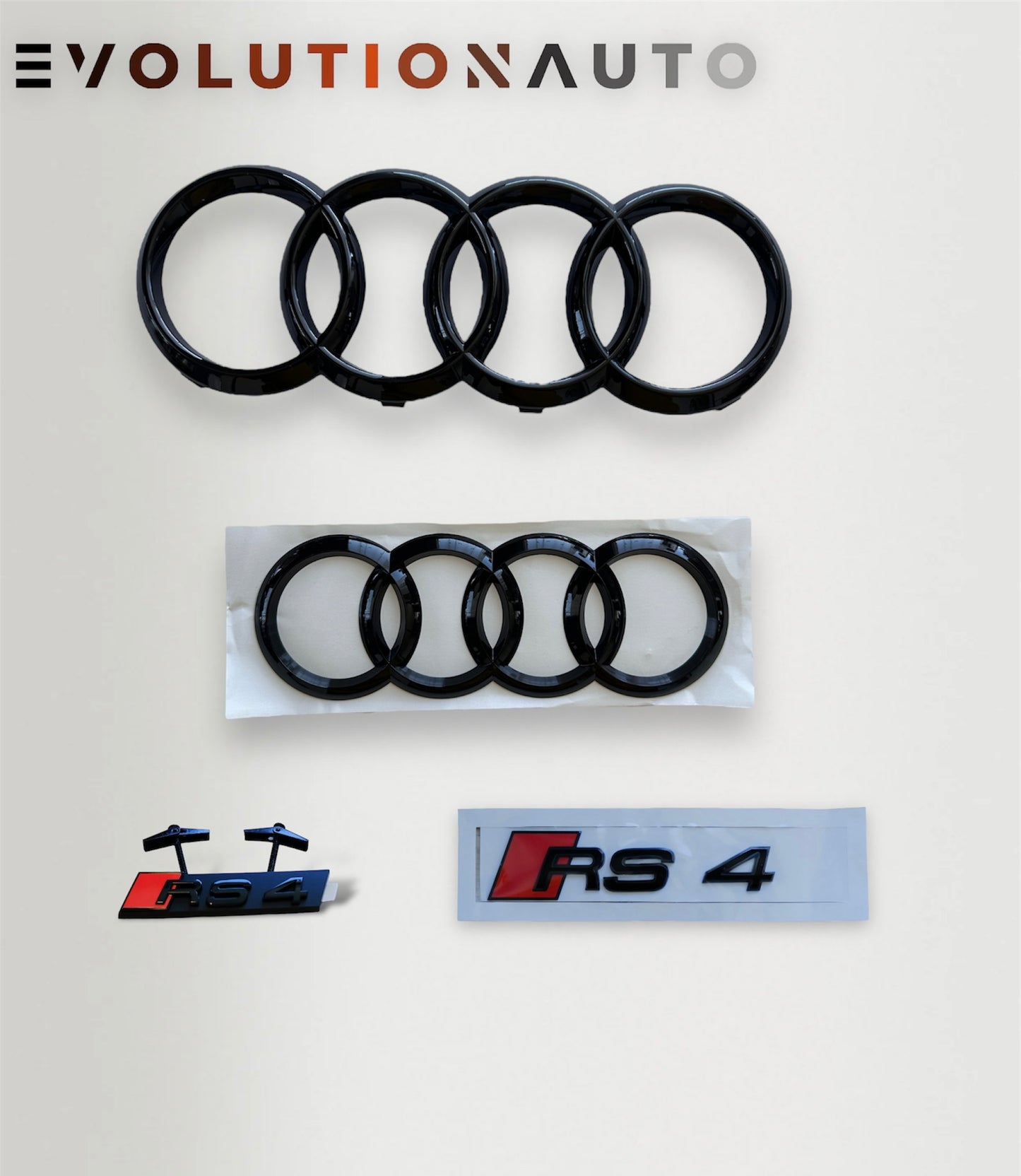 Audi S/RS/SQ/RSQ/TT/TTRS Badge Full Set - Gloss Black (Front&Rear Ring + Front&Rear Emblem)