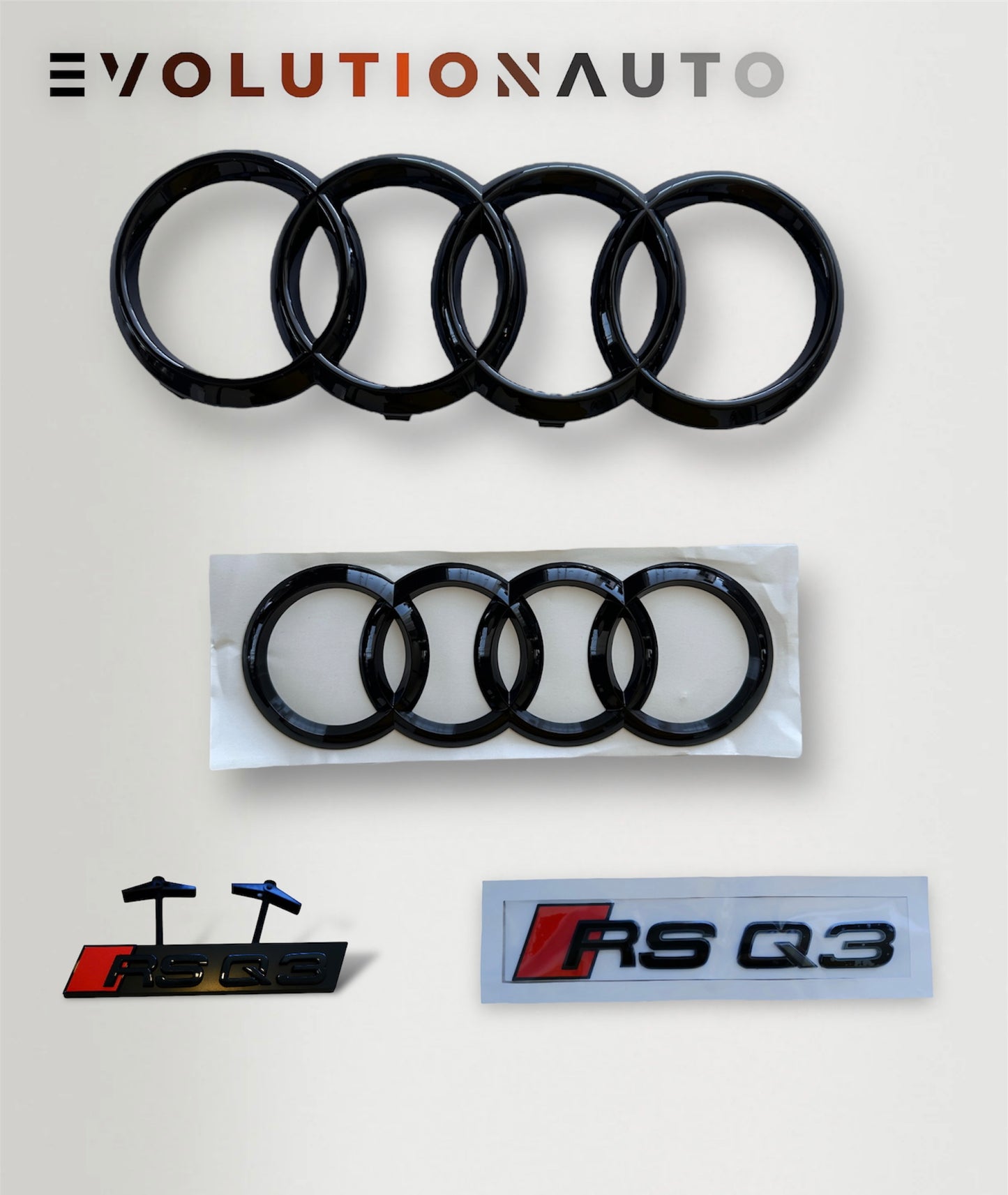 Audi S/RS/SQ/RSQ/TT/TTRS Badge Full Set - Gloss Black (Front&Rear Ring + Front&Rear Emblem)