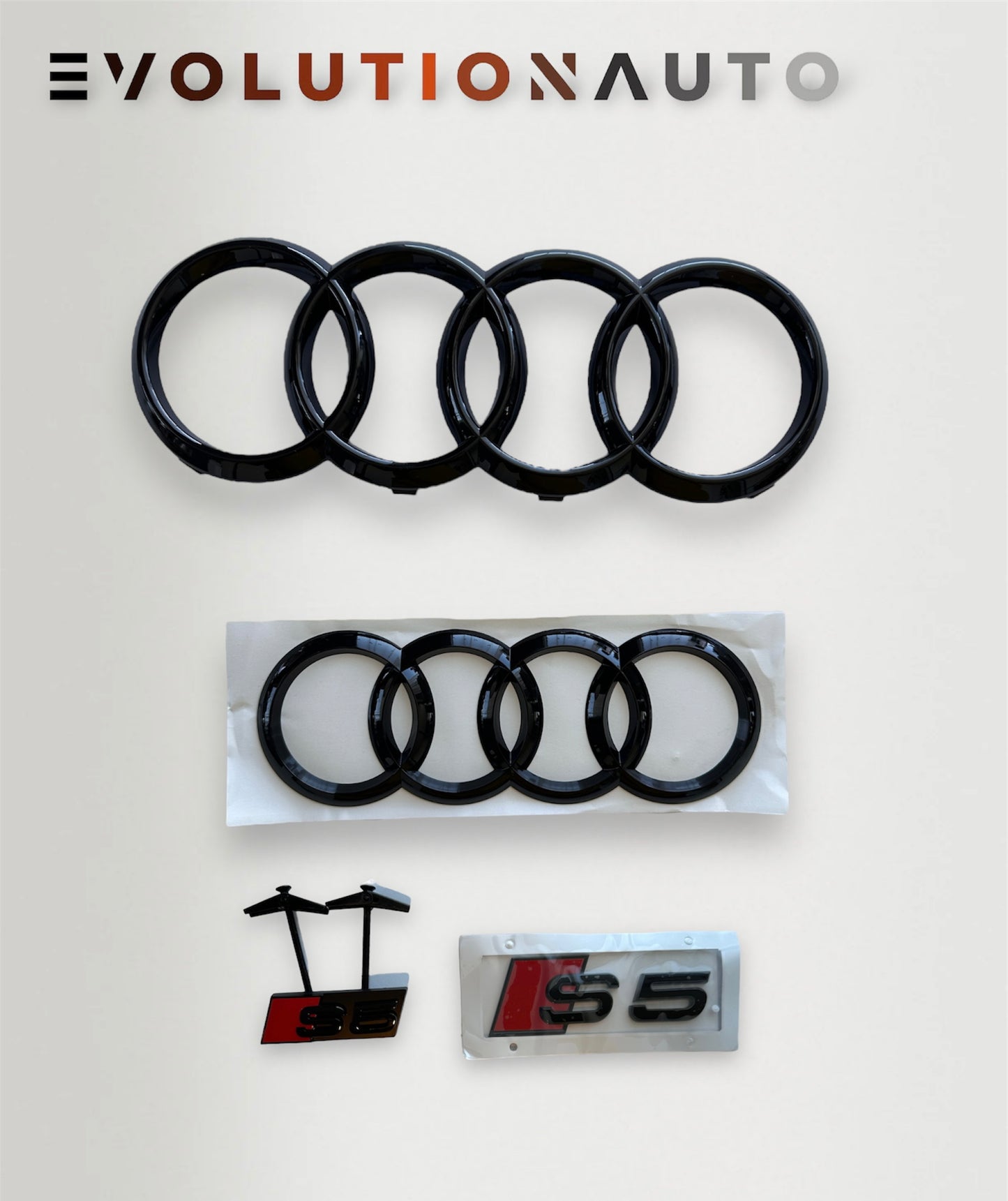 Audi S/RS/SQ/RSQ/TT/TTRS Badge Full Set - Gloss Black (Front&Rear Ring + Front&Rear Emblem)