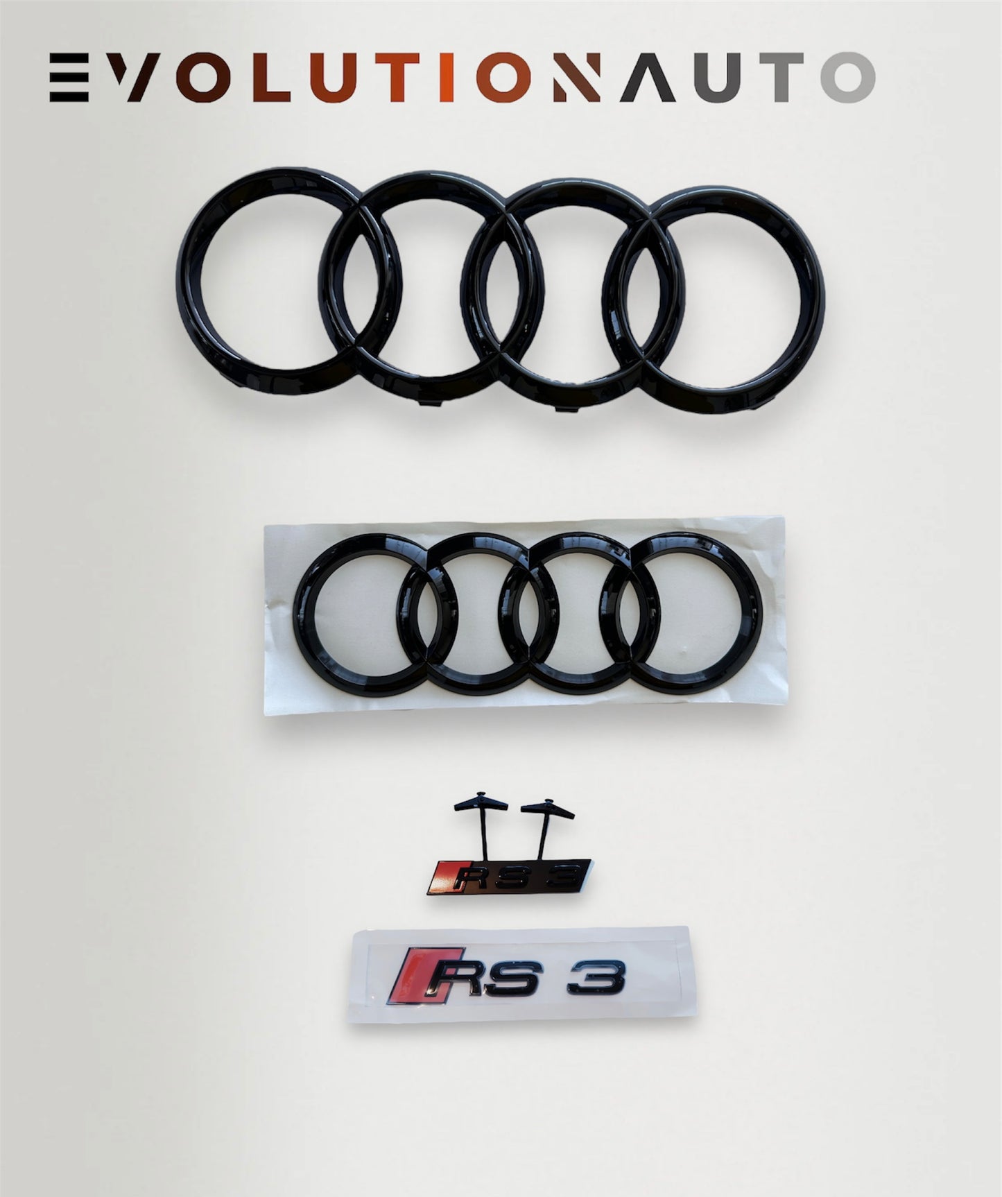 Audi S/RS/SQ/RSQ/TT/TTRS Badge Full Set - Gloss Black (Front&Rear Ring + Front&Rear Emblem)