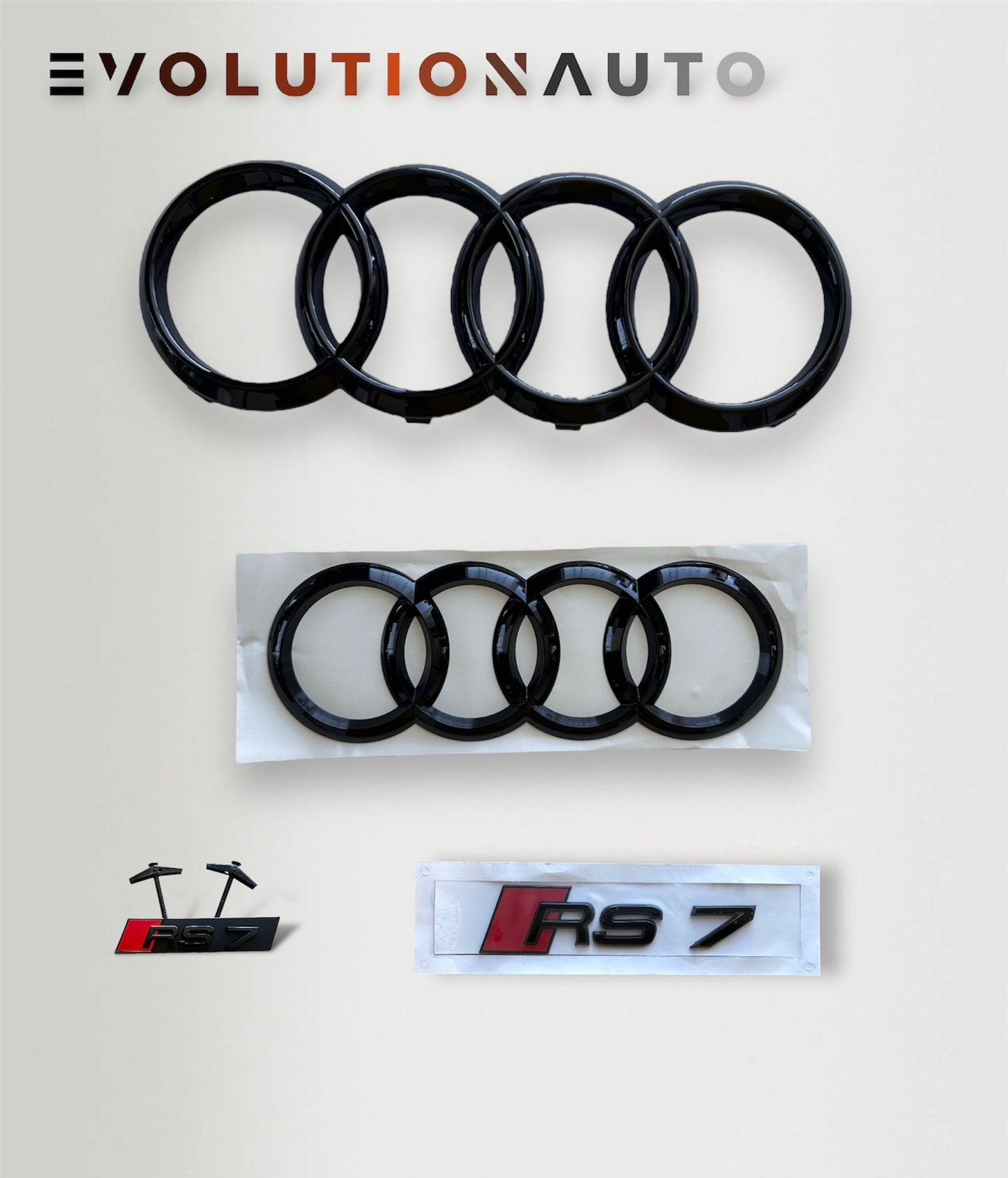 Audi S/RS/SQ/RSQ/TT/TTRS Badge Full Set - Gloss Black (Front&Rear Ring + Front&Rear Emblem)