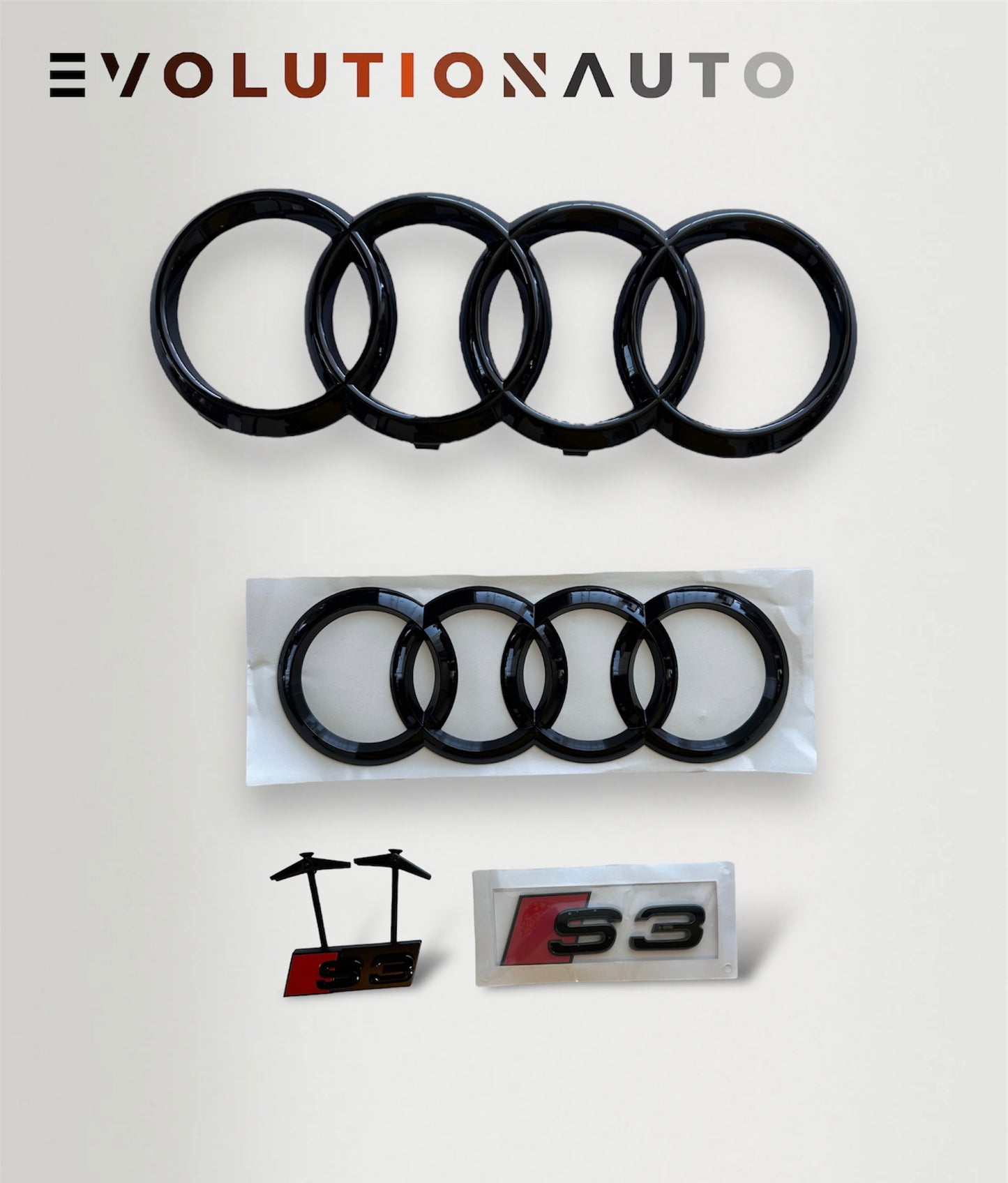 Audi S/RS/SQ/RSQ/TT/TTRS Badge Full Set - Gloss Black (Front&Rear Ring + Front&Rear Emblem)