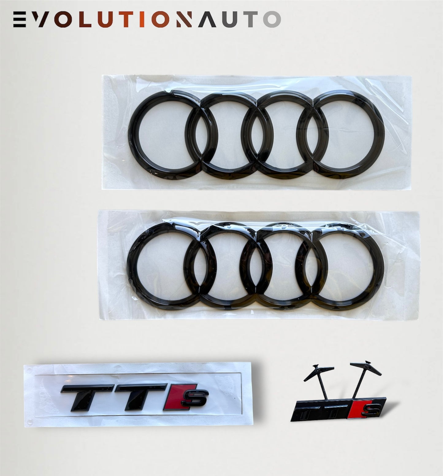 Audi S/RS/SQ/RSQ/TT/TTRS Badge Full Set - Gloss Black (Front&Rear Ring + Front&Rear Emblem)