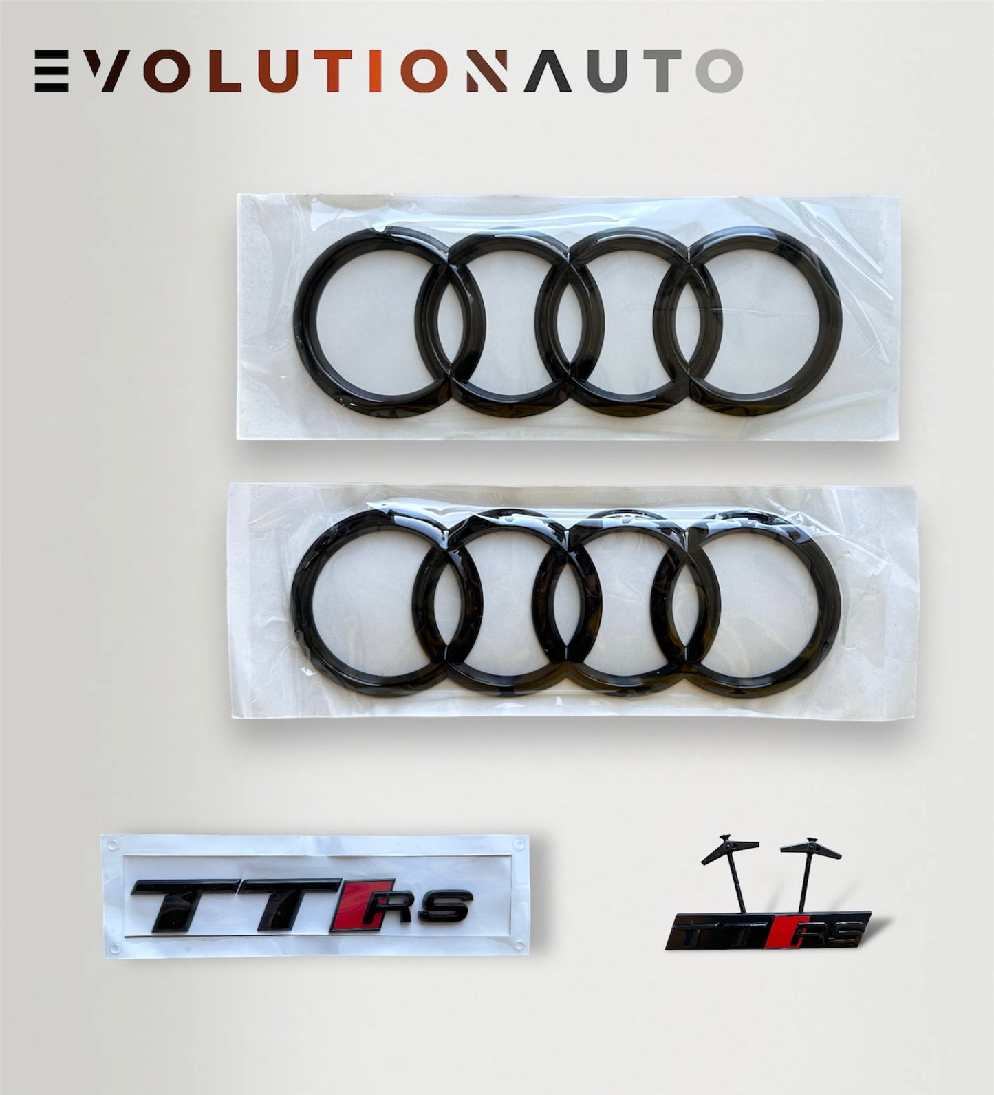 Audi S/RS/SQ/RSQ/TT/TTRS Badge Full Set - Gloss Black (Front&Rear Ring + Front&Rear Emblem)