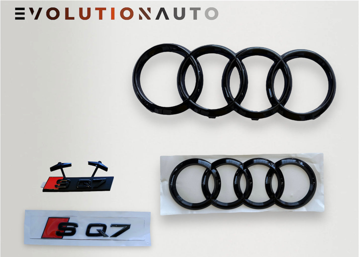 Audi S/RS/SQ/RSQ/TT/TTRS Badge Full Set - Gloss Black (Front&Rear Ring + Front&Rear Emblem)