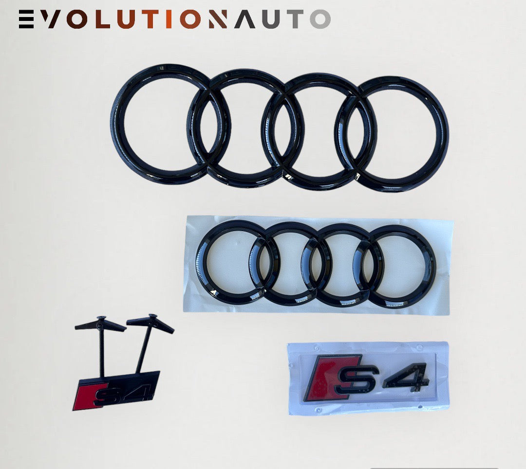 Audi S/RS/SQ/RSQ/TT/TTRS Badge Full Set - Gloss Black (Front&Rear Ring + Front&Rear Emblem)