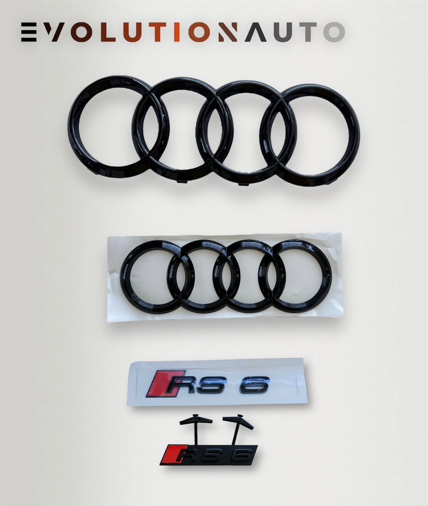 Audi S/RS/SQ/RSQ/TT/TTRS Badge Full Set - Gloss Black (Front&Rear Ring + Front&Rear Emblem)