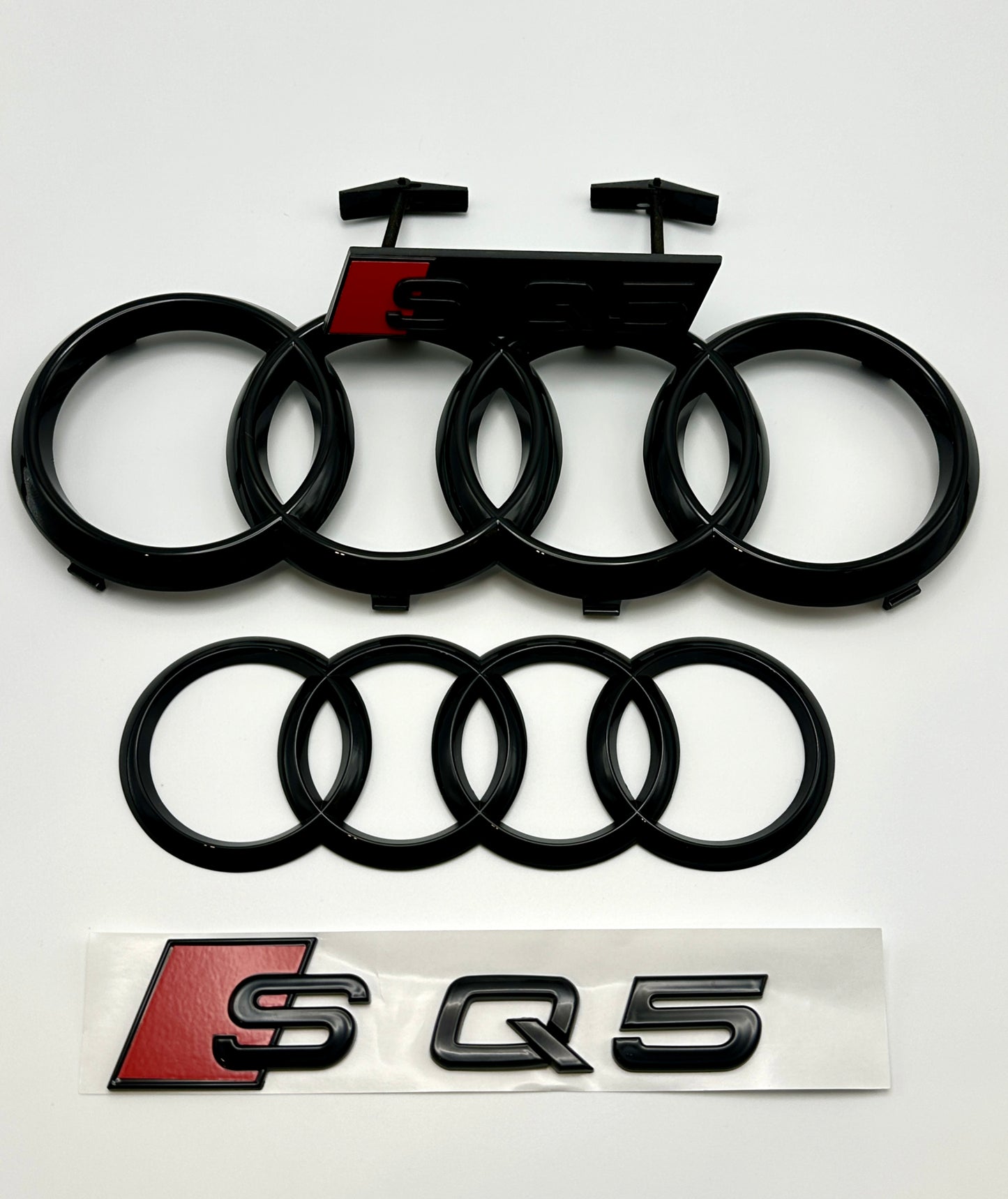 Audi S/RS/SQ/RSQ/TT/TTRS Badge Full Set - Gloss Black (Front&Rear Ring + Front&Rear Emblem)