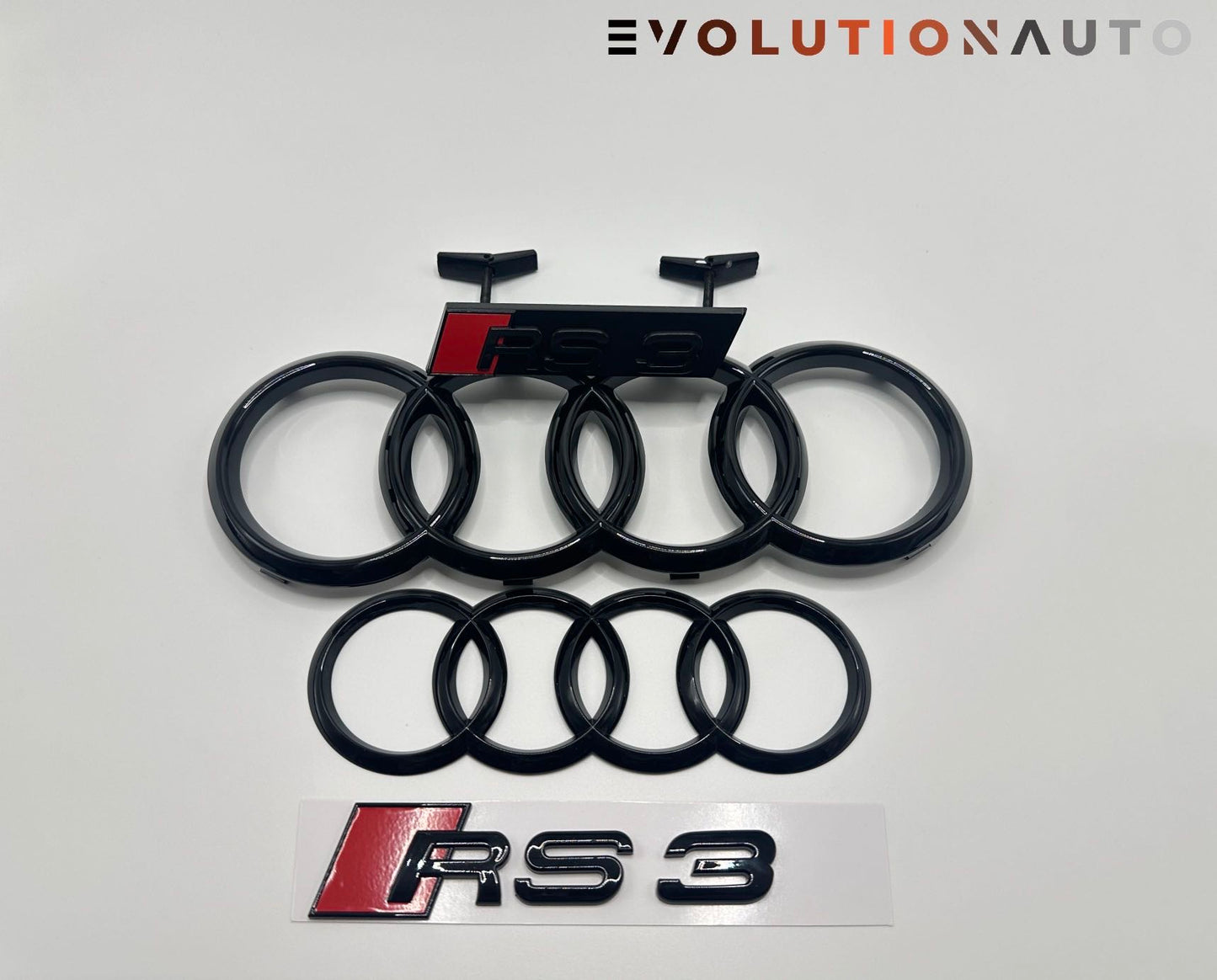 Audi S/RS/SQ/RSQ/TT/TTRS Badge Full Set - Gloss Black (Front&Rear Ring + Front&Rear Emblem)