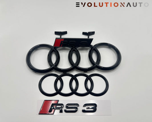 Audi S/RS/SQ/RSQ/TT/TTRS Badge Full Set - Gloss Black (Front&Rear Ring + Front&Rear Emblem)