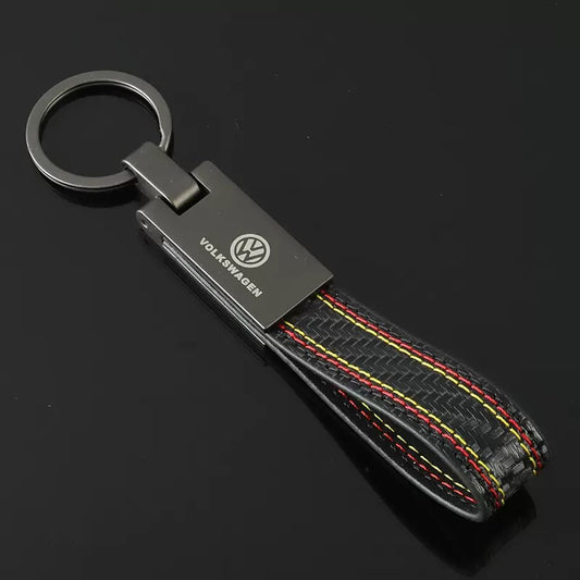 Leather Carbon Fiber Volkswagen Key Tag